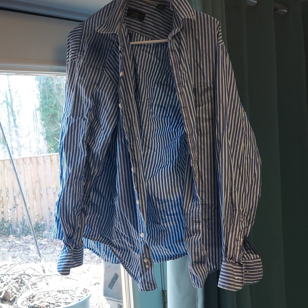 Blue and light green with white border striped shirt